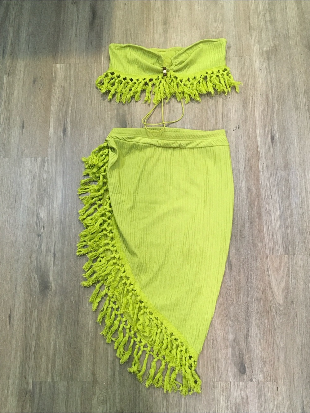Fringed Asymmetric Lime Green Women's Skirt set